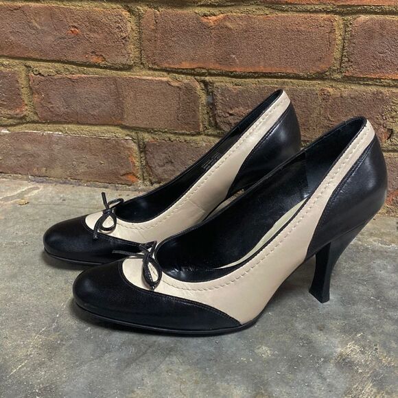 Enzo Angiolini Ea Heddie Black & Cream Leather Pumps Size 8 - Picture 2 of 11